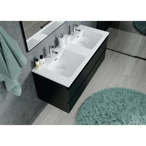 17 Stories 120 cm breiter wandmontierter Doppelwaschtisch Ashkii